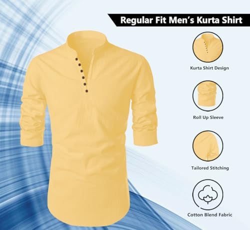 Image of FINIVO FASHION Men's Cotton Blend Regular Full Sleeve Straight Short Kurta Shirt, Casual and Formal Wear