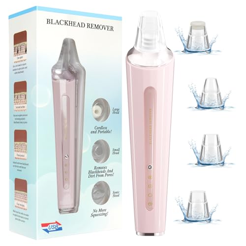 Blackhead Remover Vacuum Pore Extractor, Black Head Remover for Face & Nose, 4 Suction Heads & 3 Adjustable Modes, USB Charging Interface, Blackhead Pore Vacuum Extractor Kit for Women&Men(Pink)