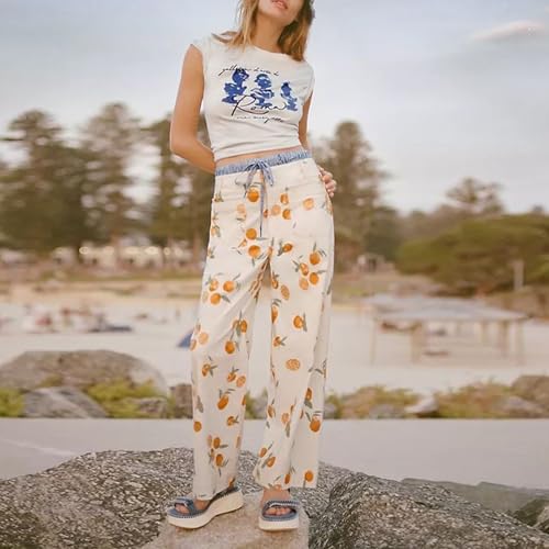 Womens Fruits Wide Leg Denim Pants Casual Loose Fruit Print Crop Capri Jeans Trousers for Work Office Streetwear4