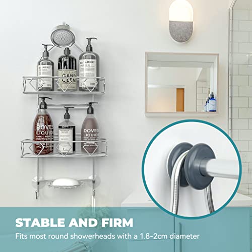 Geekdigg 3 Tier Hanging Shower Caddy, Shower Caddy Basket Over Shower Head With Suction Cups, Hooks, Bathroom Caddies, Rustproof Stainless Steel, Silver #TOP1