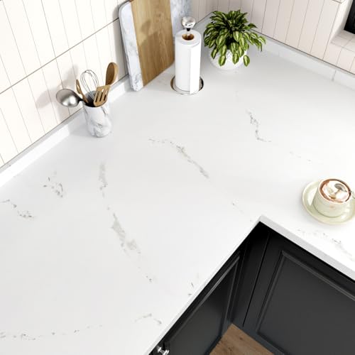 HotDecor Papel Pintado Efecto Marmol Blanco Para Dormitorio Salon Mesa Rollo Vinilo Adhesivo Para Muebles Encimera Cocina Armarios Revestimiento Papel Pintado Autoadhesivo Pared Lavable 40cm x 200cm