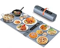 3-Zonen unabhängige Warmhalteplatte für Speisen 101×43 cm XXL, Elektrische Speisenwärmer mit 17 Temperaturstufen & 1–6 h Timer, Silikon-Rollbarer Buffetwärmer & Wärmeplatte Essen für Party-Buffets