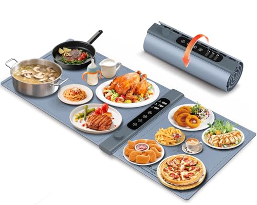 Bandeja de Calentamiento de Silicona 101×43 Cm, Bandeja Calienta Platos de 3 Zonas Independientes con 17 Temperatura de 1–6 Horas, Eléctrica Bandeja Calentadora de Comida para Buffets y Fiestas