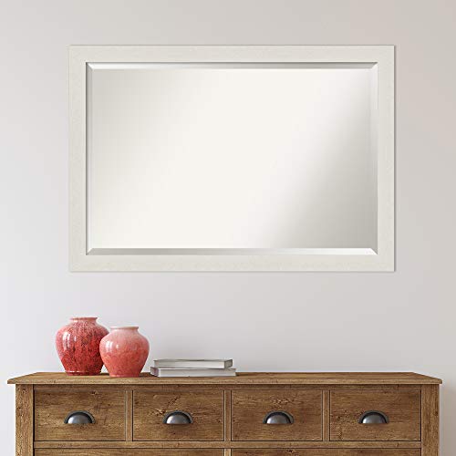 Image of Amanti Art Framed Vanity Mirror | Bathroom Mirrors for Wall | Rustic Plank White Narrow Mirror | Wall Mounted Mirror | Large Mirror | 27.38 x 39.38