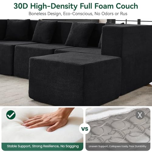Image of MONVANE Modular Sectional Sofa, Oversized 8 Seat Convertible U Shaped Couch with Ottoman, Comfy Teddy Velvet Cloud Couch with Deep Seat, Sectional Couches for Living Room, No Assembly Required, Black