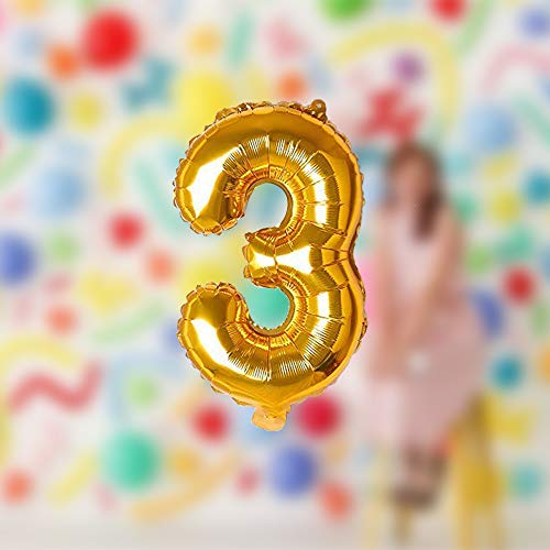 Image of AMFIN 17 inch 3 Number Foil Balloon, Birthday Decoration Items [Helium Supported] - Gold