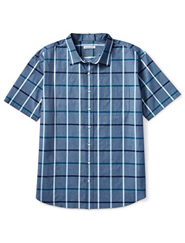 Amazon Essentials Men's Big & Tall Short-Sleeve Plaid Casual Poplin Shirt fit by DXL Shirt, -Aqua/Blue Check, 5X
