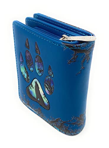 Shag Wear Wolf Paw Small Animal Wallet for Women and Teen Girls Vegan Faux Leather 4.5" Blue3