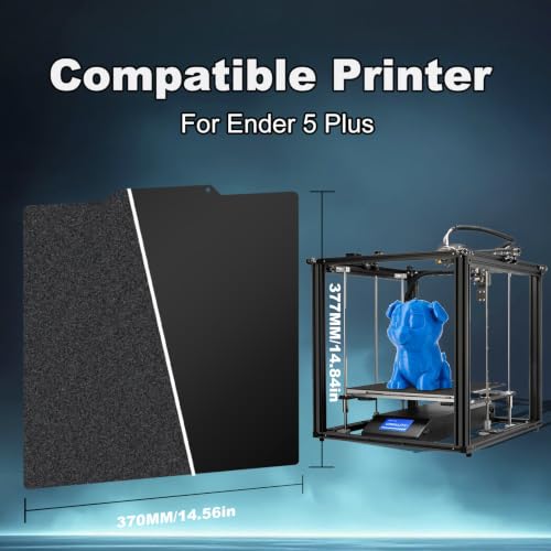 Image of 377x370mm Black Build Plate for Ender 5 Plus, Double Sided Textured PEI+Smooth PEI Flexible Spring Steel Platform Heated Printing Bed for Ender 5 Plus 3D Printer