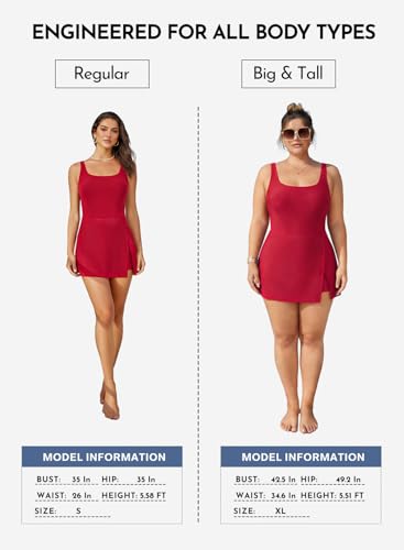 Image of Aleumdr One Piece Swimdress Swimsuit for Women Tummy Control Split Swim Dress Skirt Bathing Suit with Pockets