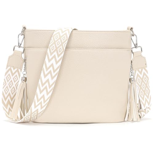 Paigtes Sac a Main Bandoulière Femme Sacoche Petit Beige Cuir Vegan Élégant Sacs avec large bandoulière et 4 compartiments