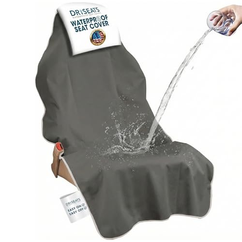 Dri Seats Waterproof Car Seat Cover – Premium Sweat Towel with Slip Resistant Backing for Front Seats in Cars, Trucks, SUVs – Universal Seat Covers & Liner, Easy Install (Gray, Large)