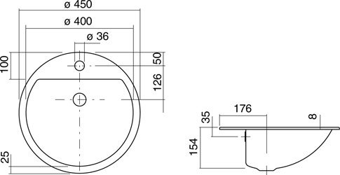 Alape˘ EB.S450H Einbaubecken, Waschbecken für den Einbau von oben, aus glasiertem Stahl in weiß mit antibakterieller Oberfläche, rund Ø 45 cm, Höhe 16,3 cm, mit Hahnloch, ohne Überlauf