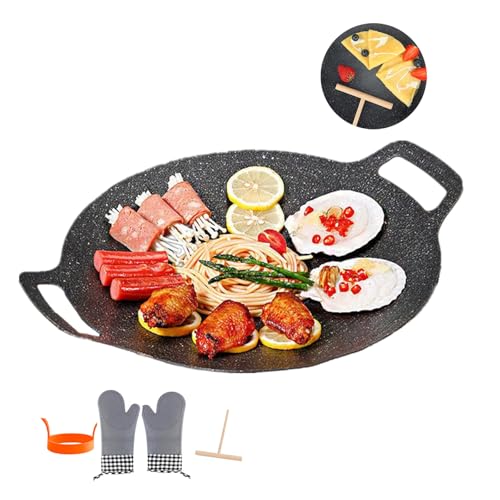 Parrilla coreana, plancha for freír, sartén aluminio de 16 pulgadas, ligera,tradicional,barbacoa, plana, con revestimiento 6 capas, antiadherente, sin humo, for barbacoa interiores y exteriores