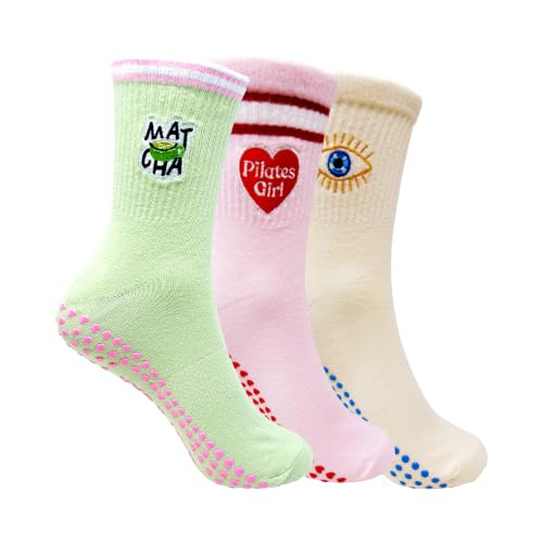 Image of Mint & Oak Pilates Socks with Grips for Women, Ankle Length Non-Slip Yoga Socks, Cotton Ideal For Yoga, Pilates, Gym, Workout, Cute Women's Gift