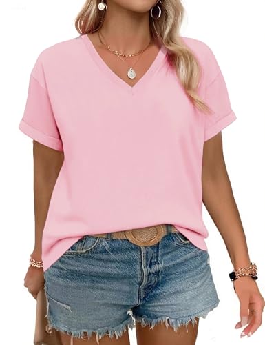 YUCOLEN Womens Short Sleeve V-Neck Shirts UPF 50+ Beach Vacation Casual Summer Loose Fit Tops 2025