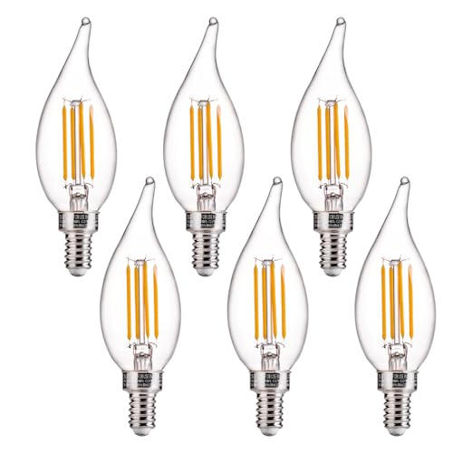 Image of FLSNT LED Candelabra Bulbs, Dimmable CA11 E12 LED Chandelier Light Bulbs, 2700K Soft White, 4W (40W Equivalent), 450LM, 6 Pack UL,CA65 Listed.