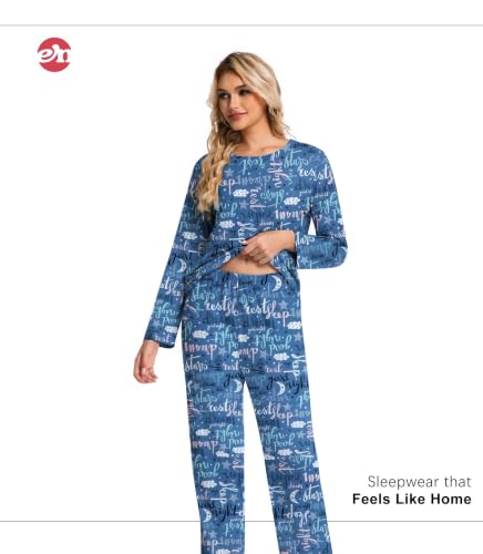 Image of ENJOYNIGHT Womens Pajama Set Cotton Pjs Long Sleeve Sleepwear with Pockets | Two Piece Crew Neck Sleep Set, Elastic Waist Long Pant, Lightweight Loungewear