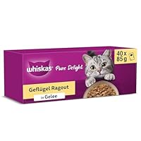 Whiskas 1+ Katzennassfutter Ragout Geflügel Auswahl in Gelee, 40x85g (1 Packung) – Hochwertiges Nassfutter für ausgewachsene Katzen in 40 Portionsbeuteln