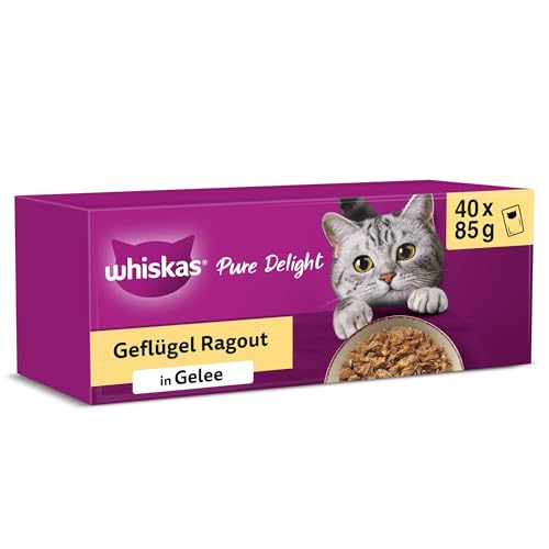 Whiskas 1+ Katzennassfutter Ragout Geflügel Auswahl in Gelee, 40x85g (1...