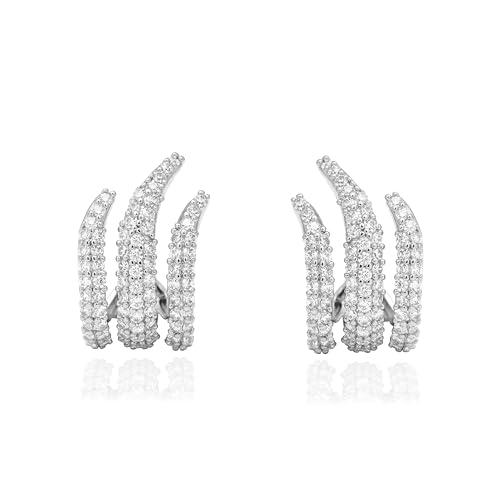 Image of Obidos 14K Gold Plated Illusion Stud Earrings for Women | Triple Huggie Hoop Earrings for One Hole| Trendy Simple Hypoallergenic Fashion Accessories Gold Jewelry Gifts for Womens
