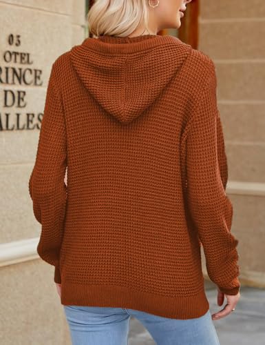 Image of VIMPUNEC Womens Fall Hoodie Sweater Long Sleeve Hooded Top with Pocket | V Neck, Button, Adjustable Drawstring, Waffle Knit, Loose Fit, Ribbed, Kangaroo Pocket