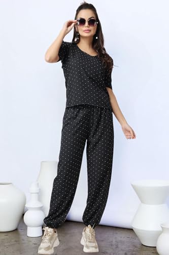 Image of POPWINGS Casual Printed Top and Joggers Set for Women || Stylish Summer Co-Ords Set for Women || Round-Neck Top and Joggers Combo Set for Women