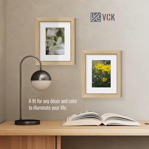 Image of VCK 8x10 Picture Frame 5 Pack, Oak Wood, 5x7 Mat, Glass, for Portrait
