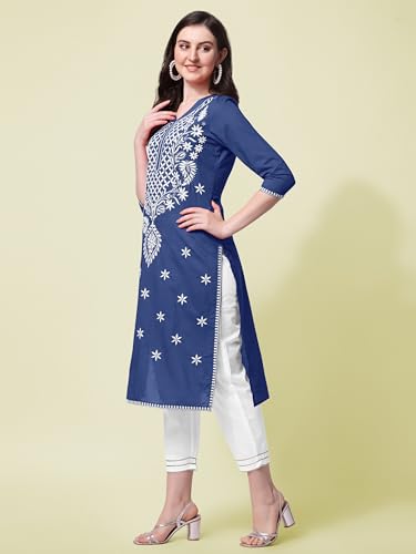 Image of MIRCHI FASHION Pure Cotton Lucknowi Chikankari Embroidered Kurta Set | Straight Fit Kurta Pant Outfit | Ethnic Office Wear & Daily Style 2 Piece Collection