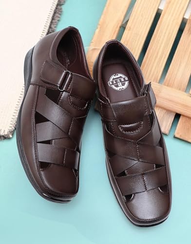 Image of BRUTE Faux Leather Sandals for Men | Fisherman Sandals | Closed Sandals