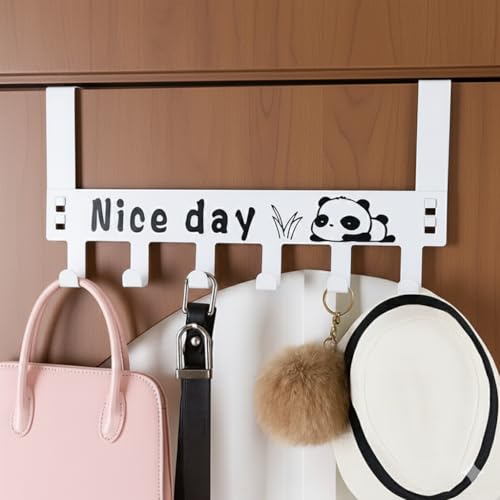 Image of Heavy Duty Carbon Metal Over Door Hanger for Cloths, Drill Free Door Hanging Hooks for Bathroom, Bedroom, Kitchen | Scarf, Coat, Towel Holder | Removable Door Hanger, Carbon Steel (White)