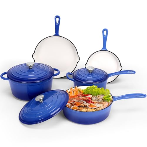 QuliMetal Cast Iron Cookware Set, 5 Pcs with Lids