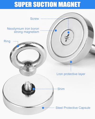 Cexovo 5 Stück Magnete Stark 32mm Durchmesser Neodym Magnet 32kg Super Starker Angelmagnet,Extra Starke Magnetfischen mit Öse Magneten für Magnetisches Fischen Teichbergung Zuhause Seen Rasen