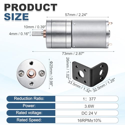 Moteur à engrenages CC 24V 16 tr/min avec support et arbre centré de 25 mm pour perceuse