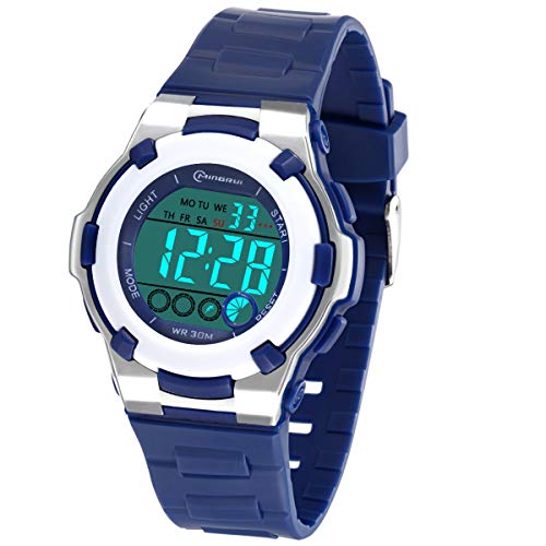 Montre Enfants Montre pour Garçon Fille,Ado Digitale Extérieur Sport Etanche Montre Et Protection Environnementale Non Toxique Sangle,avec Alarme/Minuteur/Lumière LED pour Montre Enfant (Bleu foncé-1)
