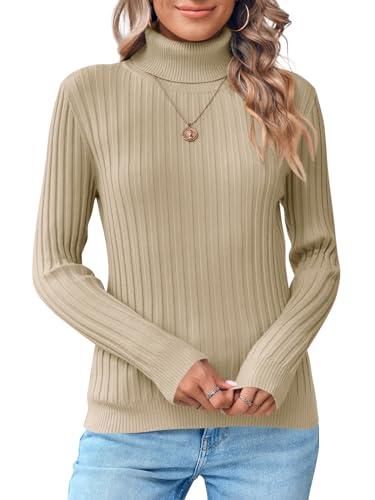 Danedvi Women's Turtleneck Ribbed Knit Pullover Sweaters Fall Long Sleeve Soft Classic Fitted Sweater Tops