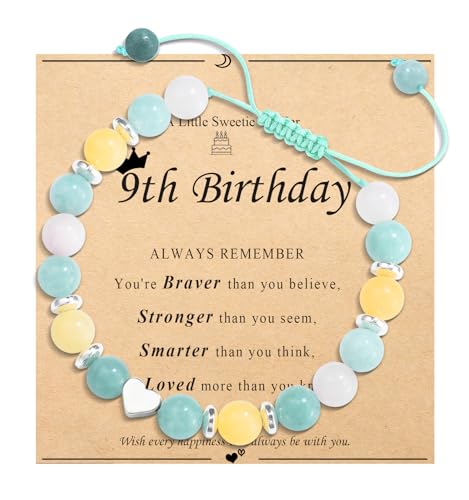 Image of 9 Year Old Girl Birthday Gifts 9th girls gifts heart Charm Stone Bracelet for Daughter /Granddaughter /Niece /Friends
