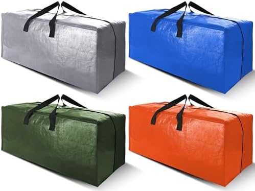 Cosy Family 4 Pack Heavy Duty Extra Large Moving Bags with Backpack Straps - Strong Handles & Zippers, Storage Totes For Space Saving, Fold Flat, Alternative to Moving Box (Set of 4, Multicolored)