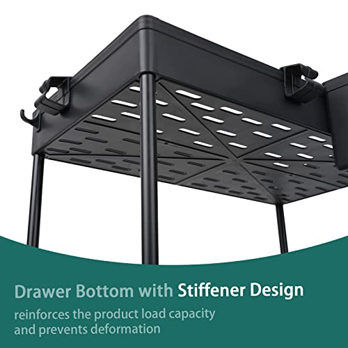 Under Sink Organizer And Storage, 2 Tier Under Cabinet Storage Pull Out Under Sink Shelf, Sliding Under Counter Organizer For Kitchen Bathroom Organization With Storage Basket And Hooks #TOP3