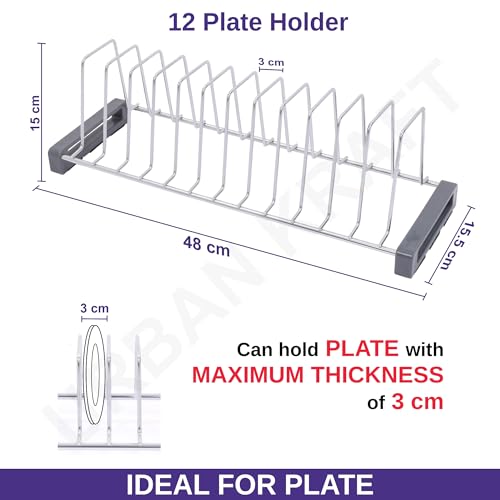 Image of URBAN KRAFT Stainless Steel Modular Kitchen Basket Plate Fixer /Tandem Box Drawer Rack /Plate Organizer for Cabinet - Plate Stand Chrome