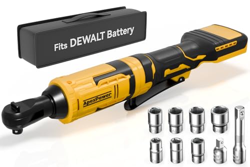 3/8 Inch Cordless Ratchet Wrench, for DEWALT 20V Max Battery, 88Ft-Lbs, 0-400RPM, Electric Ratchet Wrench Set with Variable Speed Trigger, Reinforced Head, R&F Switch, 7 Sockets, 3/8" to 1/4" Adapter