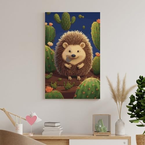 Toile hérisson et cactus art mural moderne pour décoration de chambre et maison