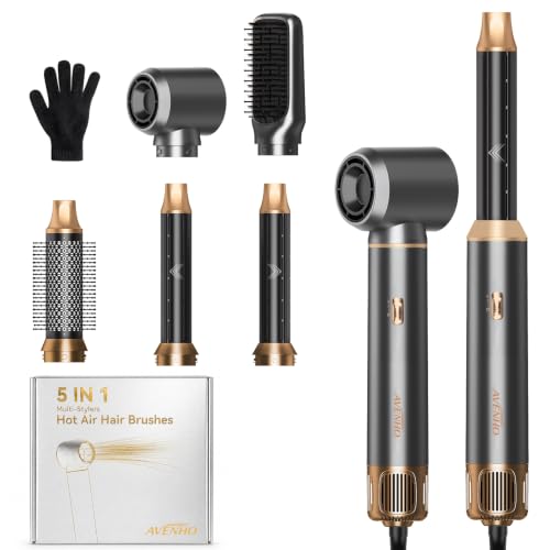 Image of 5 in 1 Hot Air Styler, Hair Dryer Brush with Auto Wrap Curlers, 3 Heat Settings, Fast Drying & Volumizing - Includes Curling Barrels & Straightening Comb (Charcoal)