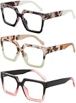 JM Oversized Reading Glasses for Women - Square Stylish Readers for Woman Men, Blue Light Blocking Trendy Womens Reader
