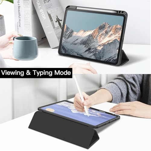 Image of JETech Cover Case for iPad Pro 11-Inch M5 /M4 2025 /2024 (6th /5th Generation) with Pencil Holder, Clear Transparent Back Shell Slim Stand Shockproof Tablet Cover, Auto Wake /Sleep (Black)