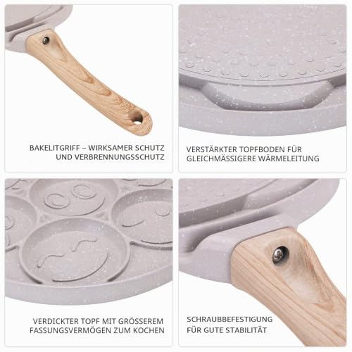 Bobikuke Pancake Pfanne Induktion, Antihaft Pancake Maker 7 Löcher mit Smiley-Gesichtern Spiegelei-Pfanne, zum Kinderfrühstück, 26 cm - Weiß – Ansicht 5