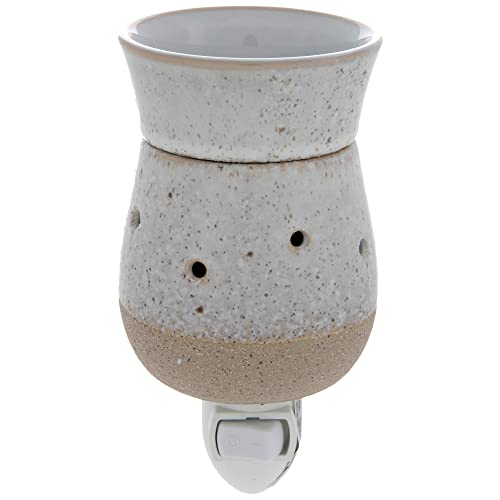 Rustic Speckled Plug-in Wax Warmer | Safe Aromatherapy Without Flame | Ceramic Design with Matte Tan and Glossy White Finish