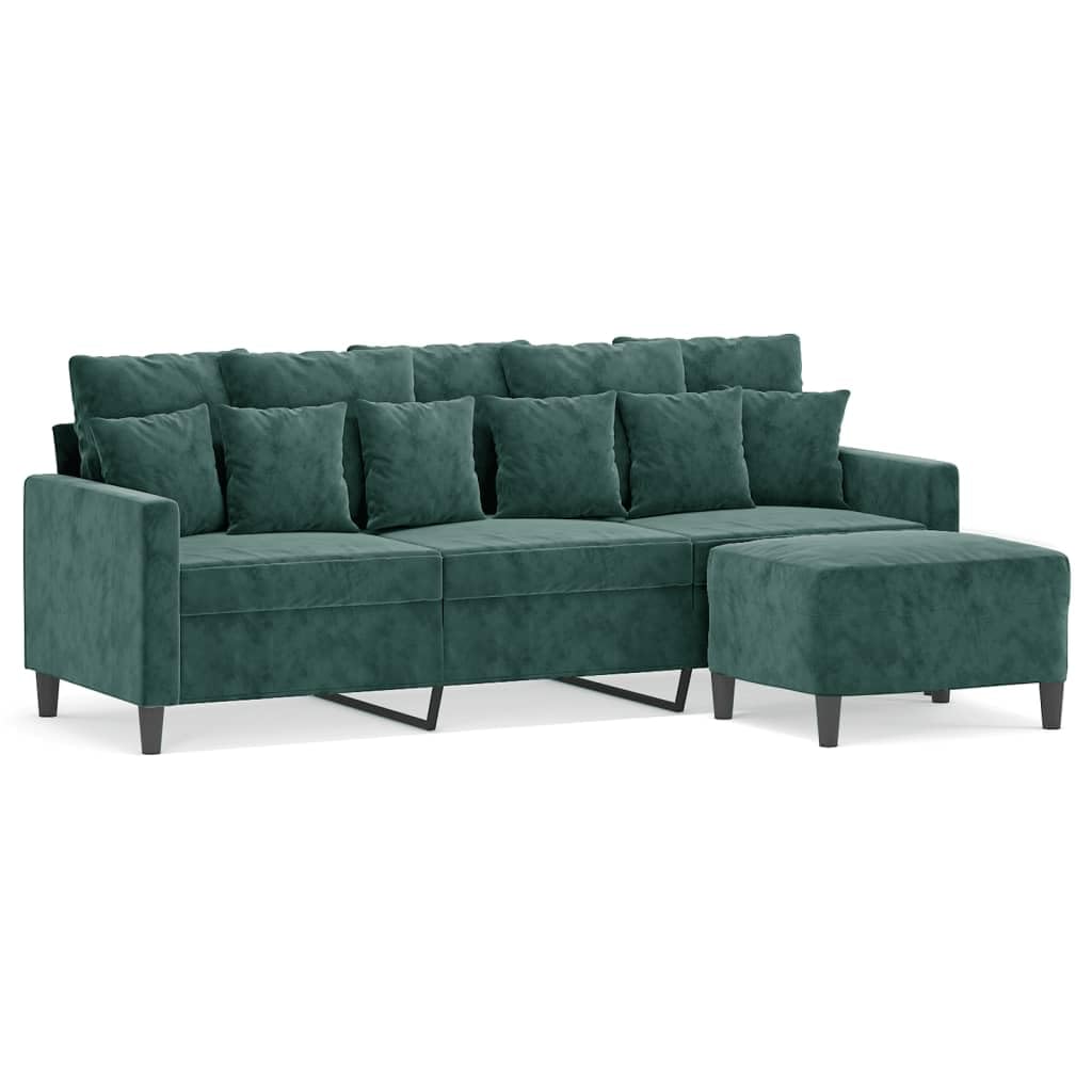 Générique Divano a 3 posti in velluto verde scuro 180 cm con poggiapiedi, design moderno e confortevole per soggiorno