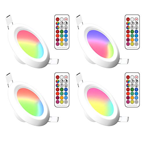 Focos empotrables LED RGBW, Redondo regulable Lámparas de techo cambiantes de color led con controlador de LED incorporado y control remoto para sala de estar, dormitorio (4Pack, RGB+Cool White, 5W) Cover