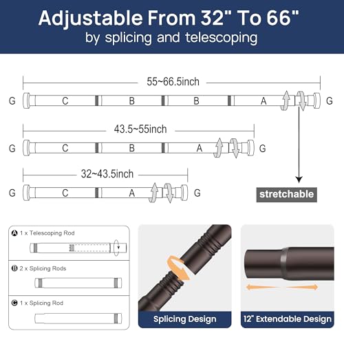 Image of ENJOYBASICS 2 Pack Tension Curtain Rod, 32-66 inch Adjustable, Stable, Bronze